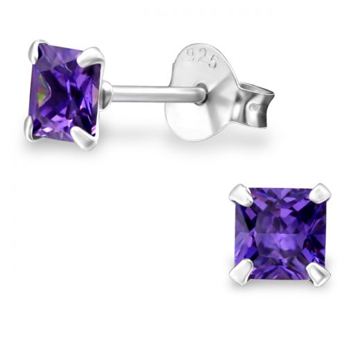 Lasten Korvakorut Hopea Square 4mm Cubic Zirconia. Väri: Lila.