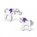 Hopeiset Lasten Korvakorut "Purple Silver Unicorn Ear Studs"