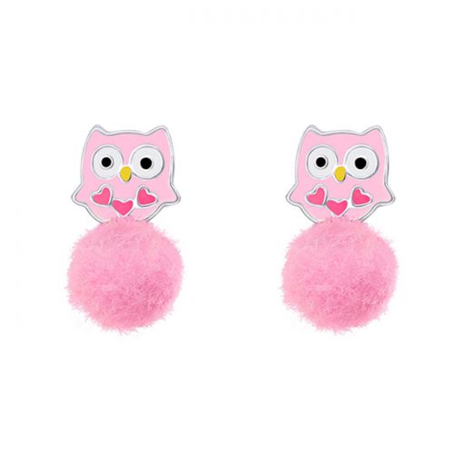 Hopeiset Lasten Korvakorut "Pink Owl With Pom Pom"