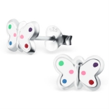 Hopeiset Lasten Korvakorut "Silver Butterfly Colorful"