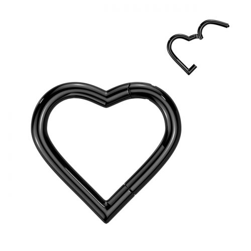 Lävistysrengas Titaani Heart Hinged Segment Hoop Ring. Väri: Musta.