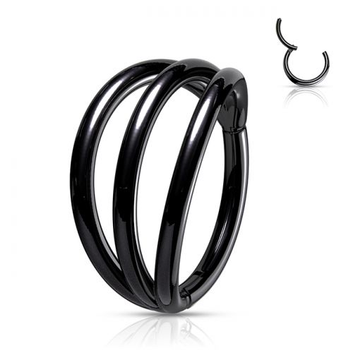 Lävistysrengas Titaani Hinged Segment Triple Hoop Ring. Väri: Musta.