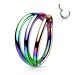 Lävistysrengas Titaani Hinged Segment Triple Hoop Ring. Väri: Rainbow.