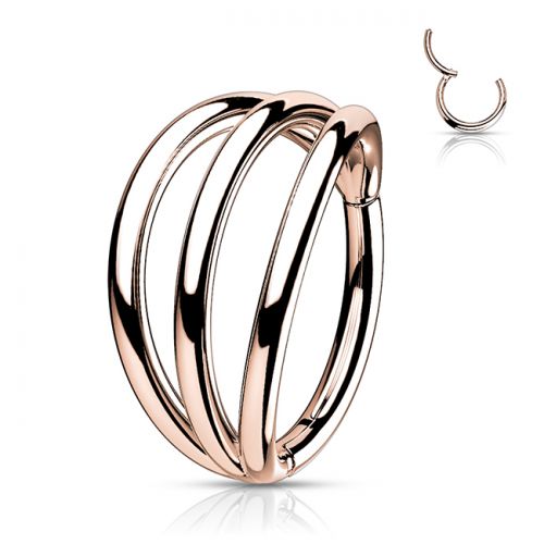 Lävistysrengas Titaani Hinged Segment Triple Hoop Ring. Väri: Rosegold.