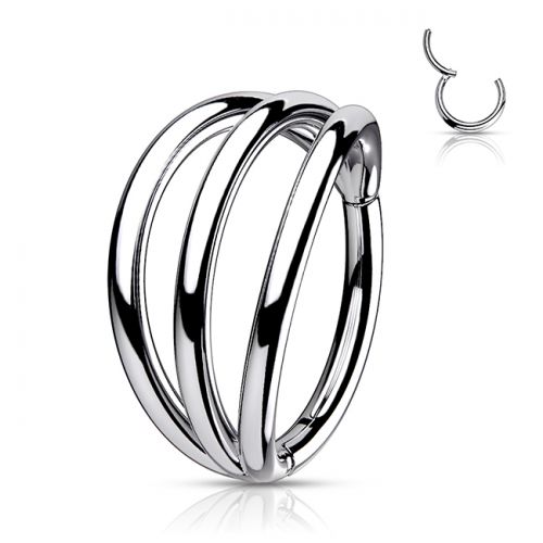 Lävistysrengas Titaani Hinged Segment Triple Hoop Ring. Väri: Teräs.