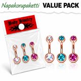 Napakoru 3 kpl Ruusukulta Kristalli/Turkoosi/Fuchsia.
