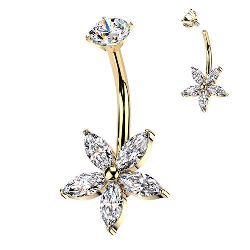 Napakoru Kirurginteräs Internally Threaded Marquise CZ Flower. Väri: Kulta.