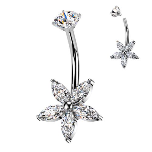 Napakoru Kirurginteräs Internally Threaded Marquise CZ Flower. Väri: Teräs.