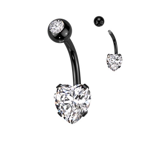 Napakoru Kirurginteräs Prong Set 8mm Heart CZ. Väri: Blacksteel.
