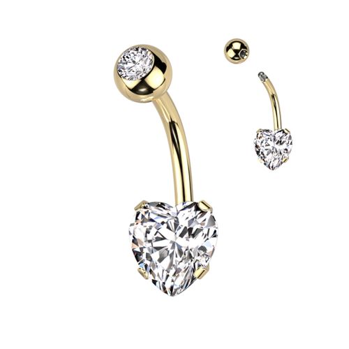 Napakoru Kirurginteräs Prong Set 8mm Heart CZ. Väri: Kulta.
