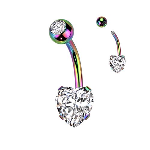 Napakoru Kirurginteräs Prong Set 8mm Heart CZ. Väri: Rainbow.