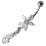 Napakoru Fancy Jeweled Navel Ring Silver Flower