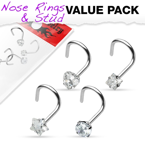 Nenäkoru "4 kpl Clear Prong Set CZ Nose Screw"