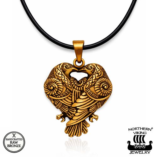 Pronssinen Viikinkikoru Odinin Korpit – Sydänriipus Northern Viking Jewelry®.