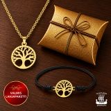 Northern Viking Jewelry® Elämänpuu Kulta & Musta Nauha – Lahjapaketti