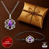 Northern Viking Jewelry® Lotuskukka Ametisti & Musta Nauha – Lahjapaketti.