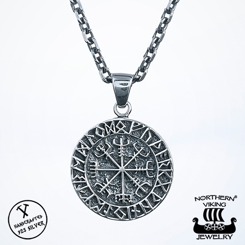925-Hopea Vegvisir Riimukompassi-Riipus, Northern Viking Jewelry 