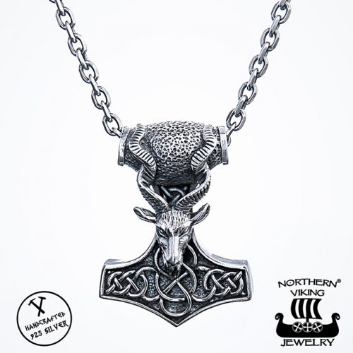 Northern Viking Jewelry® 925-Hopeariipus Goat Thorin Vasara