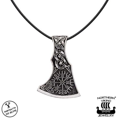 Northern Viking Jewelry® 925-Hopeariipus Vegvisir Axehead.