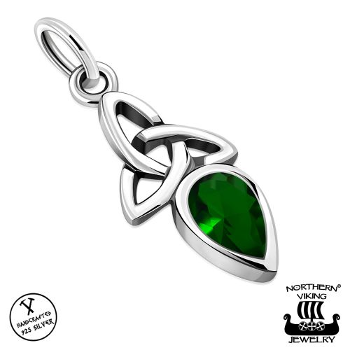 Kelttikorut Hopea Northern Viking Jewelry® Kaulakoru Green CZ Trinity Knot