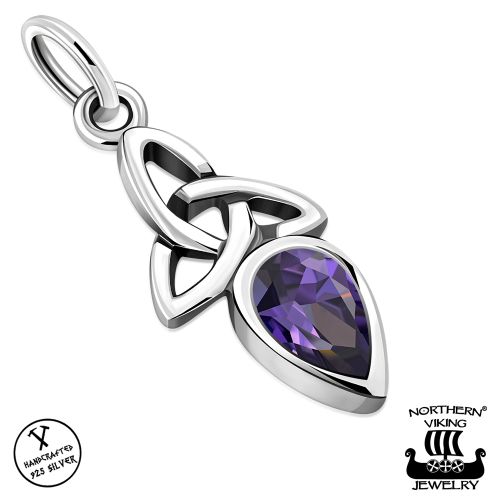 Kelttikorut Hopea Northern Viking Jewelry® Kaulakoru Amethyst CZ Trinity Knot.