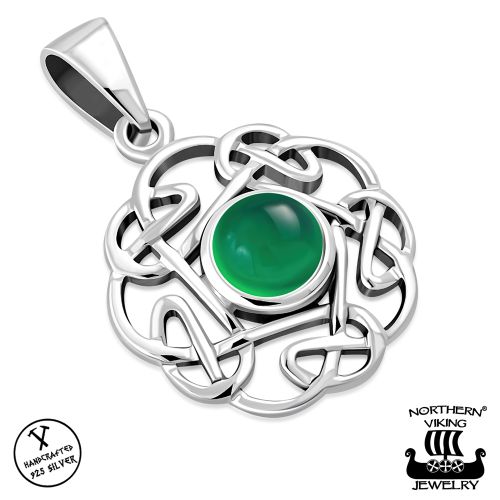 Kelttikorut Hopea Northern Viking Jewelry® Kaulakoru Round Celtic Knot Vihreä Akaatti.