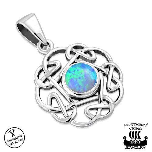 Kelttikorut Hopea Northern Viking Jewelry® Kaulakoru Round Celtic Knot Azure Opal.