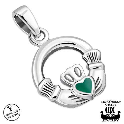 Kelttikorut Hopea Northern Viking Jewelry® Kaulakoru Tiny Claddagh Vihreä Akaatti.