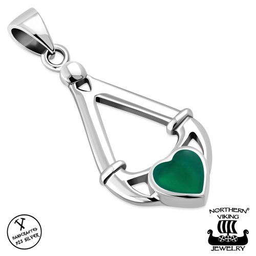 Kelttikorut Hopea Northern Viking Jewelry® Kaulakoru Irish Claddagh Vihreä Akaatti.