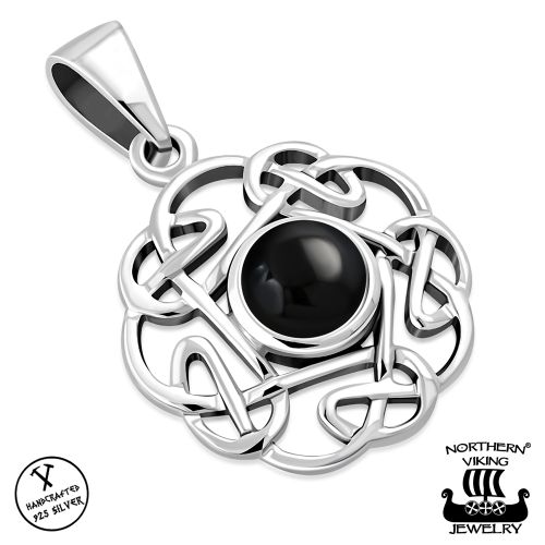 Kelttikorut Hopea Northern Viking Jewelry® Kaulakoru Round Celtic Knot Black Onyx.
