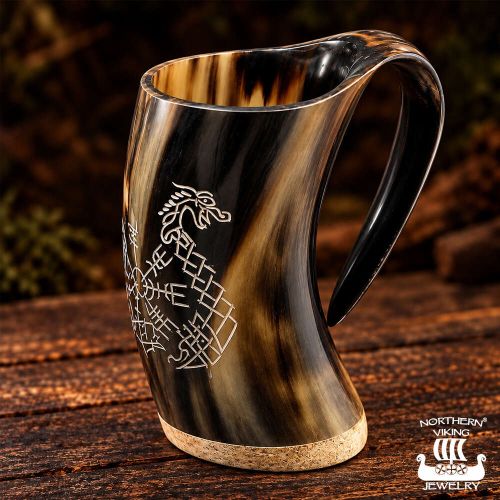 Horn Mug Viikinkimuki Vegvisir & Fafnir Northern Viking Jewlery kuva2.