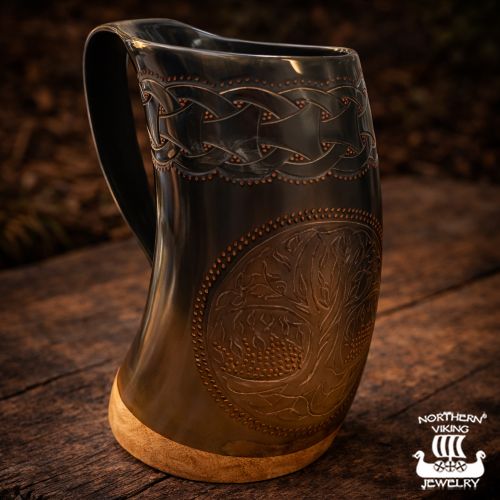Horn Mug – Viikinkimuki Yggdrasil-symbolilla Northern Viking Jewlery.