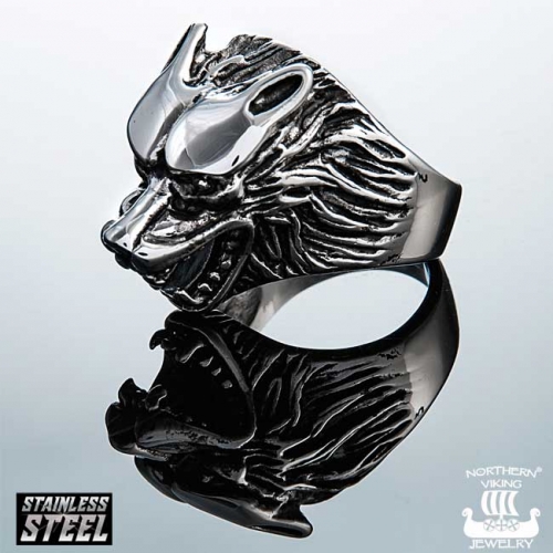 Northern Viking Jewelry-Sormus "Wolf Head Ring"