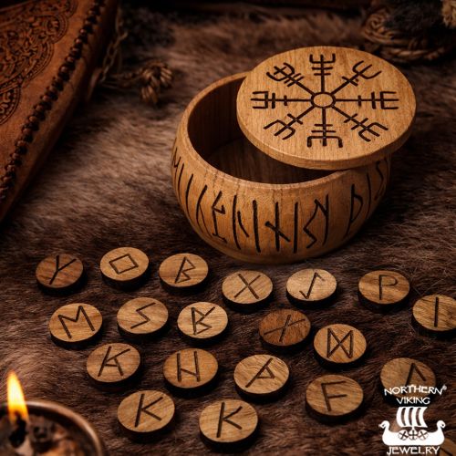 Vegvisir Puinen Riimukulho – Elder Futhark Riimut 24 kpl.