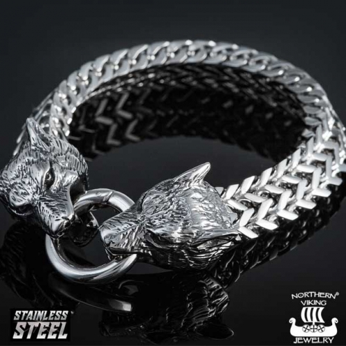 Rannekoru Northern Viking Jewelry Steel Wolf Head
