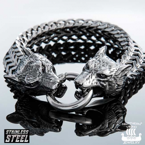 Rannekoru Northern Viking Jewelry Steel Wolf Head