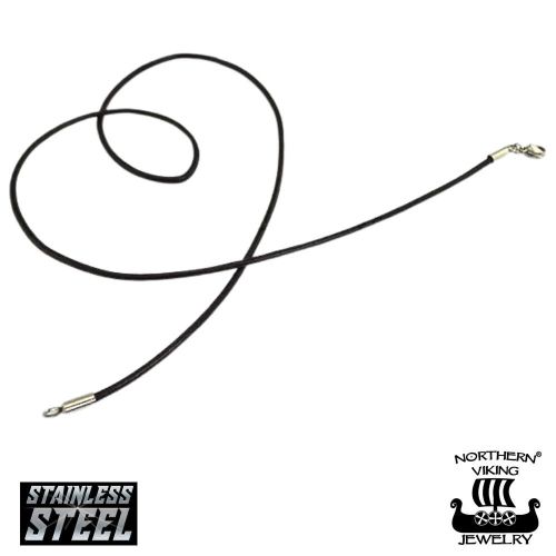 2 mm Musta Nahkanauha Kaulakoru Teräslukolla 45–70 cm Northern Viking Jewelry®.