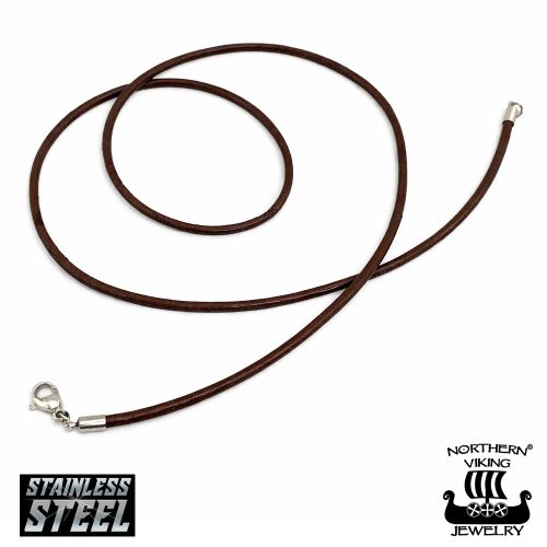 2 mm Tummanruskea Nahkanauha Kaulakoru Teräslukolla 45–70 cm Northern Viking Jewelry®.
