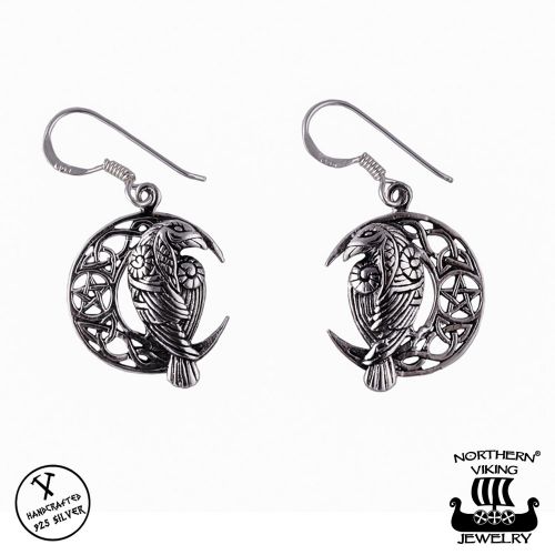 Northern Viking Jewelry® 925-Hopea Korvakorut "Moon Raven And Star"