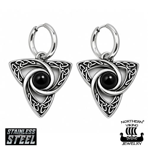 Korvarenkaat Celtic Trinity Black Stone Kirurginteräs Northern Viking Jewelry®.