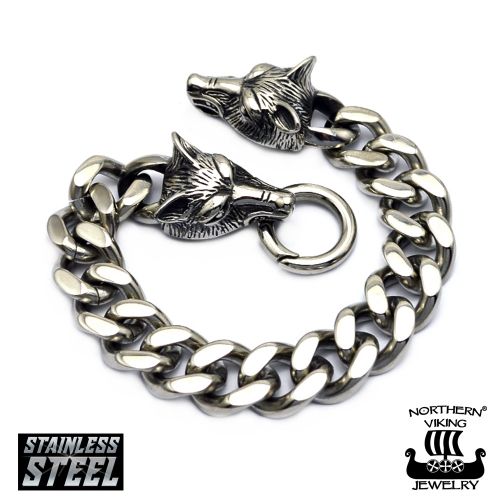 Rannekoru Northern Viking Jewelry Steel Chain Wolf Head