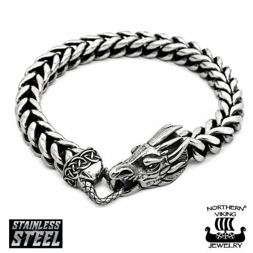 Fafnir Lohikäärmerannekoru Kirurginteräs Northern Viking Jewelry®.