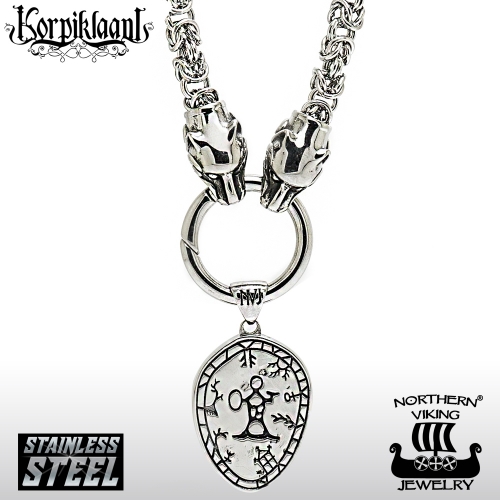 Northern Viking Jewelry® Kuningasketju Sudenpäillä + Korpiklaani Noitarumpu -Riipus