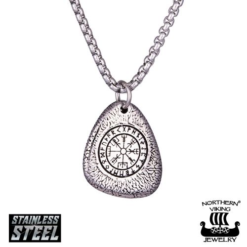 Teräksestä valmistettu Northern Viking Jewelry®- Kaulakoru Vegvisir Stone.