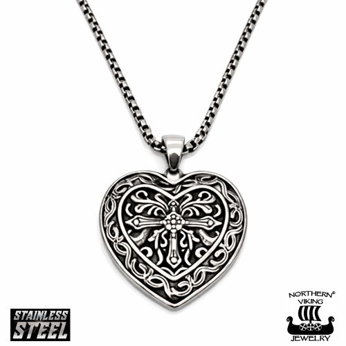 Sydänriipus Ristillä Kelttisolmu Kaulakoru Northern Viking Jewelry®.