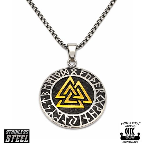Valknut Riimu Kaulakoru Kulta Northern Viking Jewelry®.