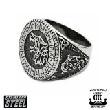 Teräksestä valmistettu Northern Viking Jewelry® sormus Fenrir Rune.