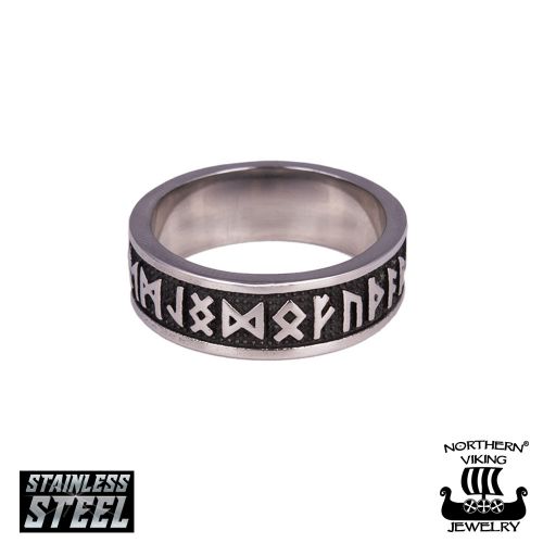 Teräksestä valmistettu Northern Viking Jewelry®-Sormus Teräs Viking Rune.