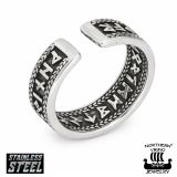 Sormus Northern Viking Jewelry Teräs Runes Open Ring.
