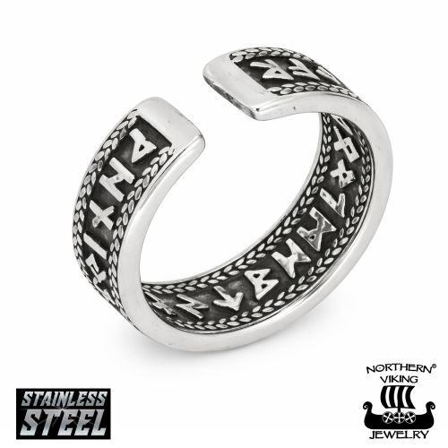 Sormus Northern Viking Jewelry Teräs Runes Open Ring kuva 2.
